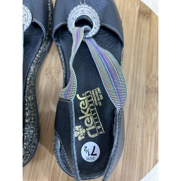 Rieker Daisy Black Leather Closed Toe Sandals Womens Size 38 US 7 - Picture 6 of 9